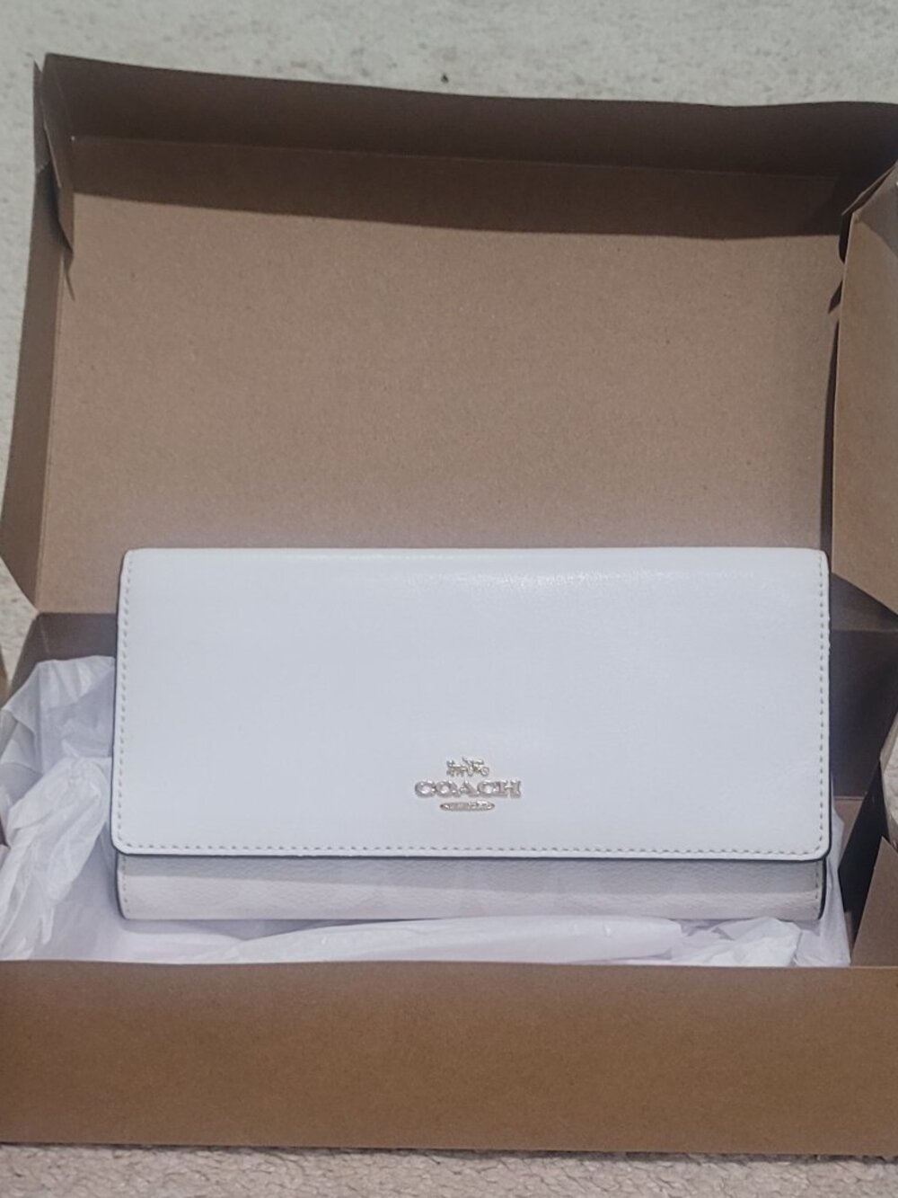 Coach Slim Trifold Wallet (white with tan interior)